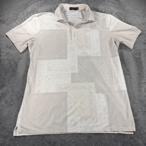 G/FORE Other - G/FORE Mens Bandana Patchwork Golf Polo Shirt Stone Grey Large Black Hawk Logo